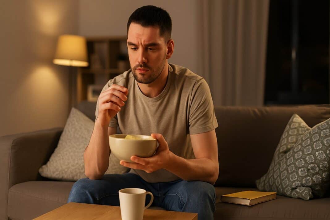 Abends naschen oder nicht? Entscheidung auf dem Sofa